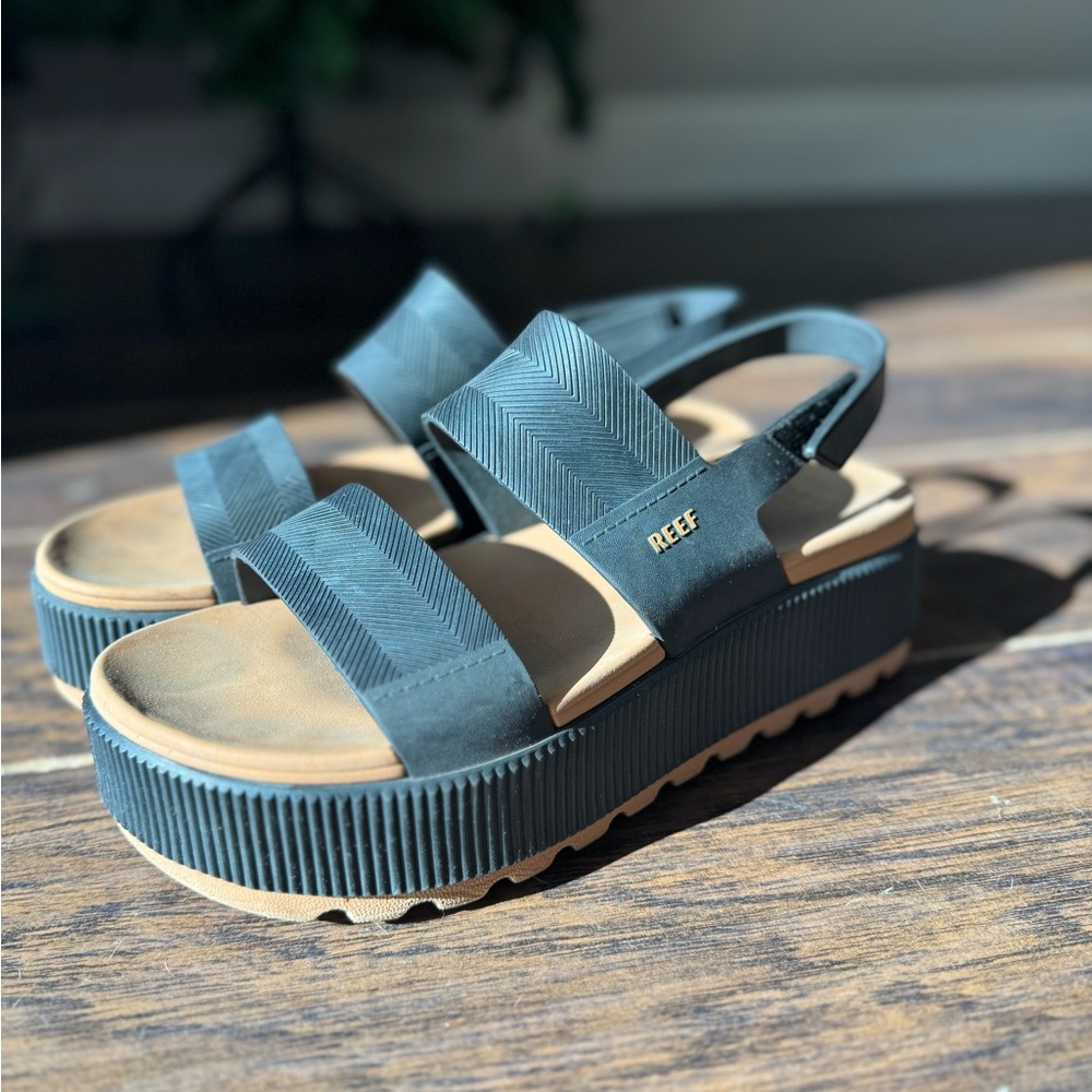 Reef Black and Tan Platform Sandals